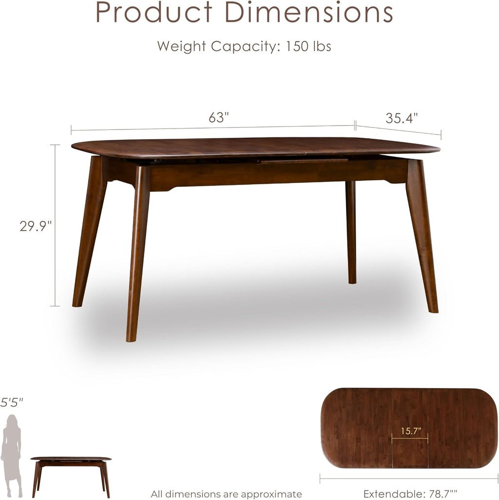 Furniture of America Nazaen Modern Solid Wood 78.7-inch Extendable Rectangular Dining Table with Removable Leaf, Mechanism Auto Pop-up for Home Kitchen, Dinettes, Rich Walnut