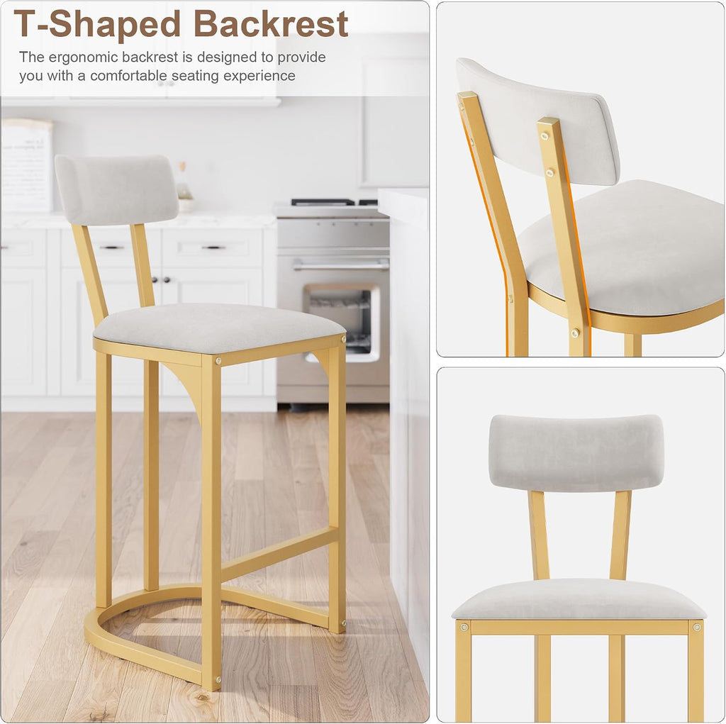 Garvee Bar Stools Set of 4, Counter Height Bar Stools for Kitchen Counter, Island Chairs for Dining Table, Modern Tall Barstools with Back, Metal Counter Stools with Upholstered for Kitchen (Gold)