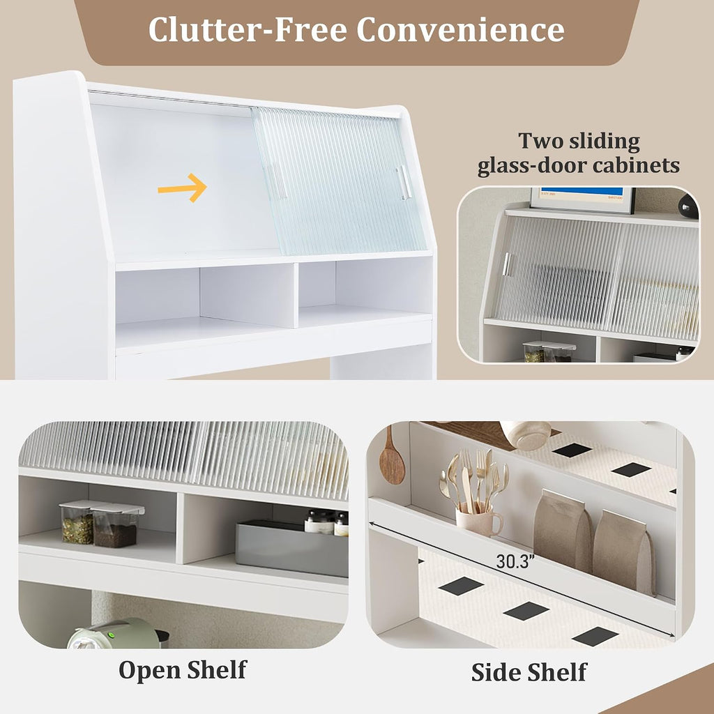 Merax Sideboard Buffet Cabinet with Foldable Dining Table, Multifunctional Cupboard with Storage Shelf and Hooks, for Small Places,Studio, Apartment