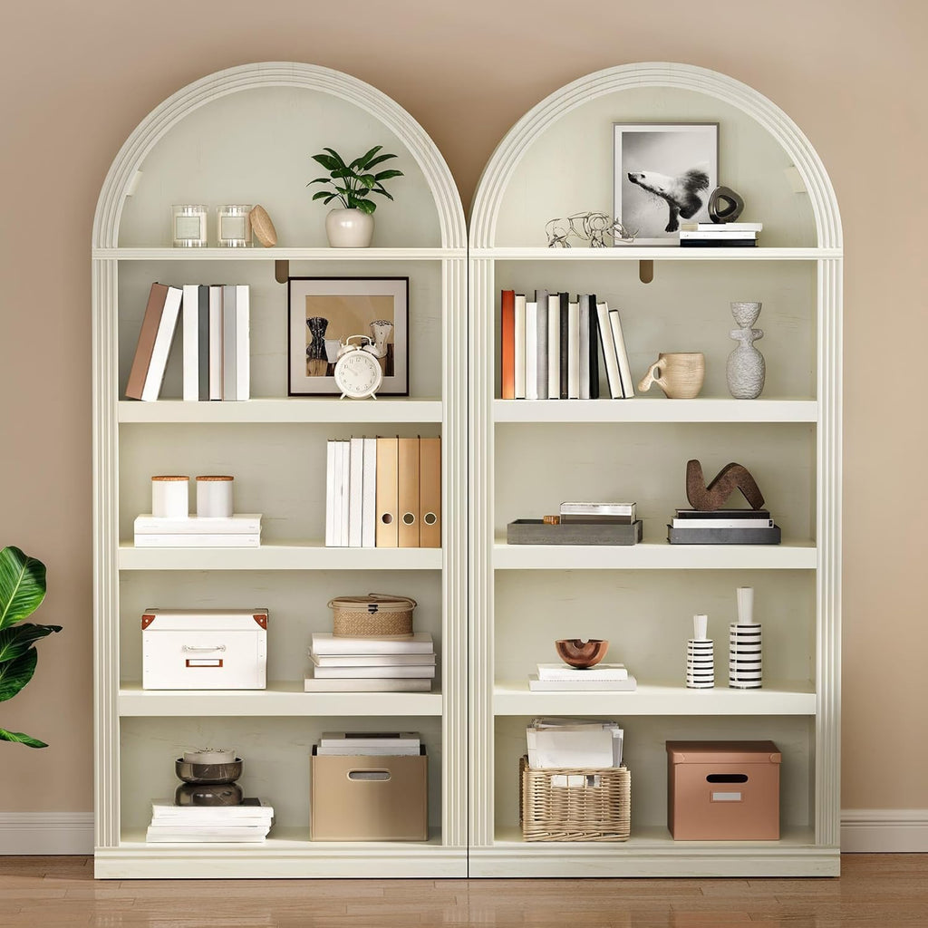 YITAHOME Vintage 68.5' Tall Arched Bookshelf, Tall Bookcase 5 Tiers Arched Bookcase with Storage, White Bookshelf Display Storage Rack with Adjustable Shelves for Living Room, Office, Antique White