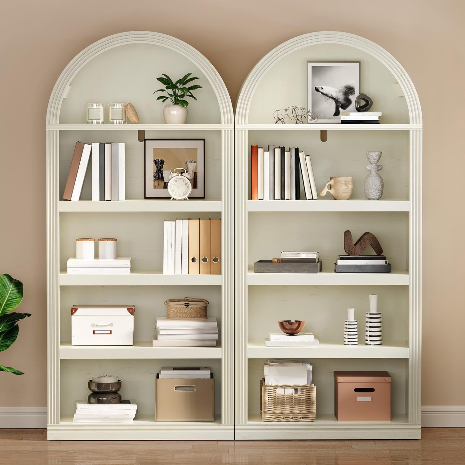 YITAHOME Vintage 68.5' Tall Arched Bookshelf, Tall Bookcase 5 Tiers Arched Bookcase with Storage, White Bookshelf Display Storage Rack with Adjustable Shelves for Living Room, Office, Antique White