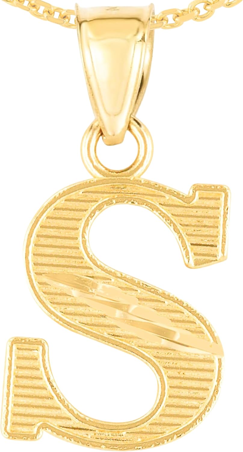 Floreo 10k Yellow Gold 0.45' Personalized Lighting Alphabet Letter A - Z Initial Charm Pendant with optional Extendable Chain Necklace