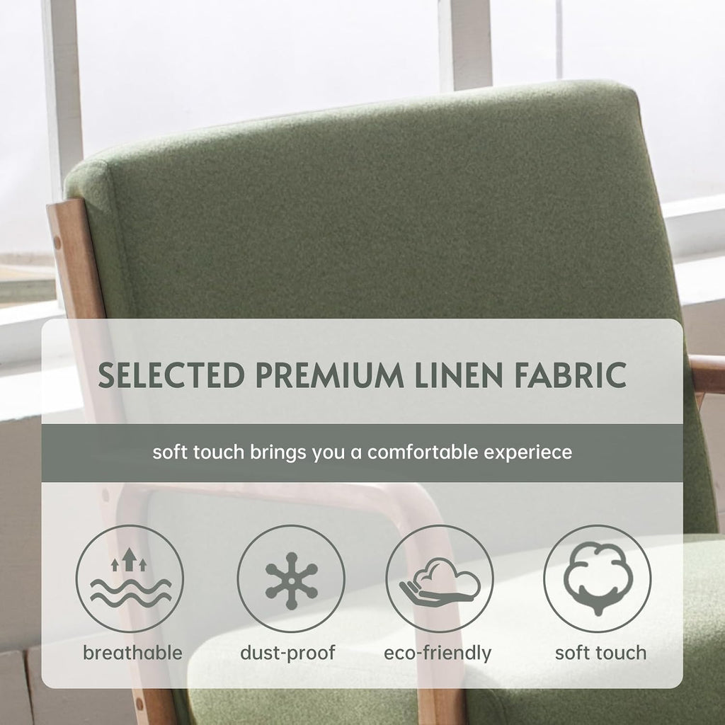 ANJ Mid Century Modern Accent Chairs Set of 2, Comfy Fabric Reading Chair with Solid Wood Frame, Easy Assembly Armchair for Living Room Blackish Green 2