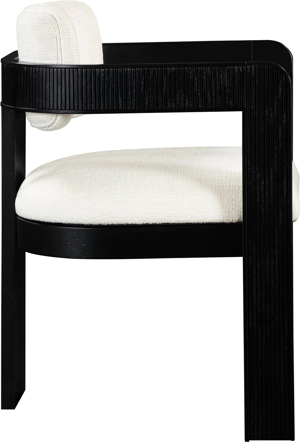 Meridian Furniture Sacha Collection Art Deco Dining Chair, Solid Fluted Wood, 22.5' W x 22' D x 31' H, Set of 2 (Cream, Black Finish, Linen Textured Fabric)