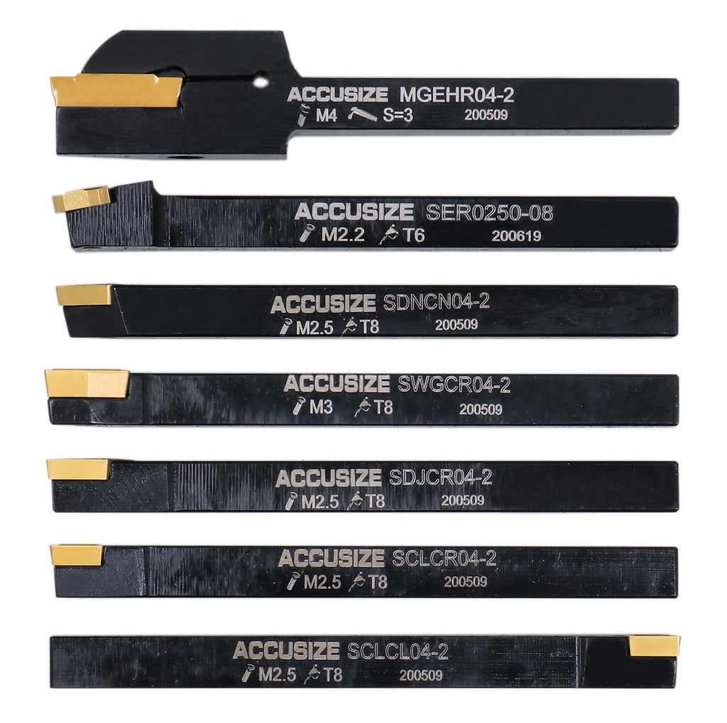 Accusize Industrial Tools 1/4'' Shank 7 Pc Indexable Carbide Turning Tool Set in Fitted Box, 2387-2001