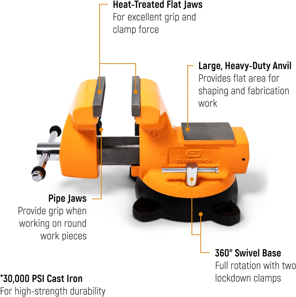 GEARWRENCH 4' Mechanic's Bench Vise with Anvil | GWBVA4