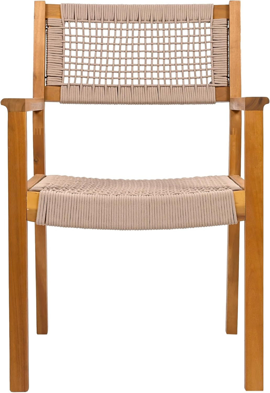 Christopher Knight Home Rlyn 5 Pieces Patio Dining Set, Rope Acacia Wood Dining Chair, Woven Armchairs, Round Wood Table for 4, Outdoor Table and Chair for Garden, Backyard, Poolside, Light Brown+Teak