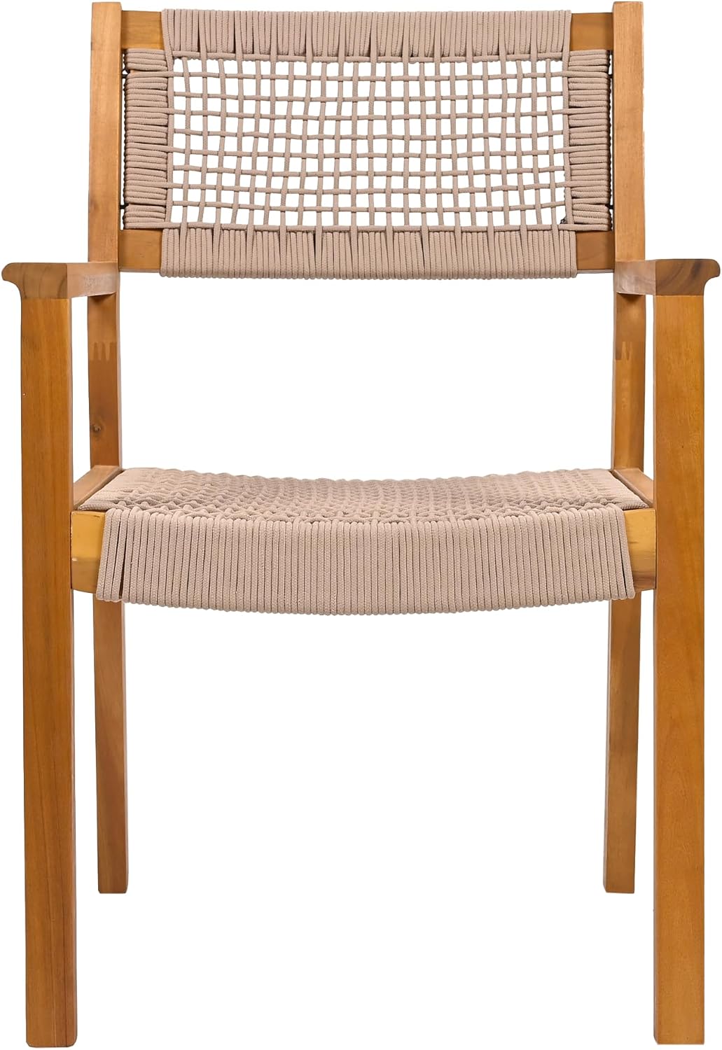 Christopher Knight Home Rlyn 5 Pieces Patio Dining Set, Rope Acacia Wood Dining Chair, Woven Armchairs, Round Wood Table for 4, Outdoor Table and Chair for Garden, Backyard, Poolside, Light Brown+Teak