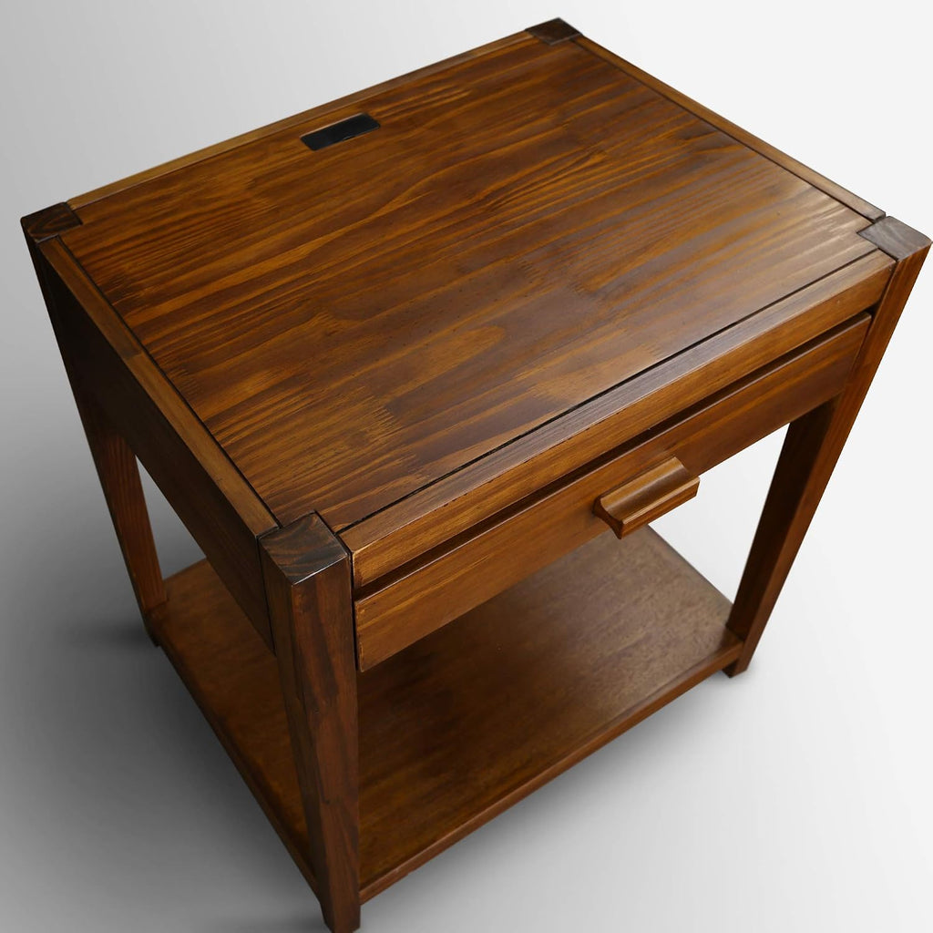 Casual Home Notre Dame Nightstand with USB Ports-Warm Brown 18.75 in x 24 in x 26 in (D x W x H)