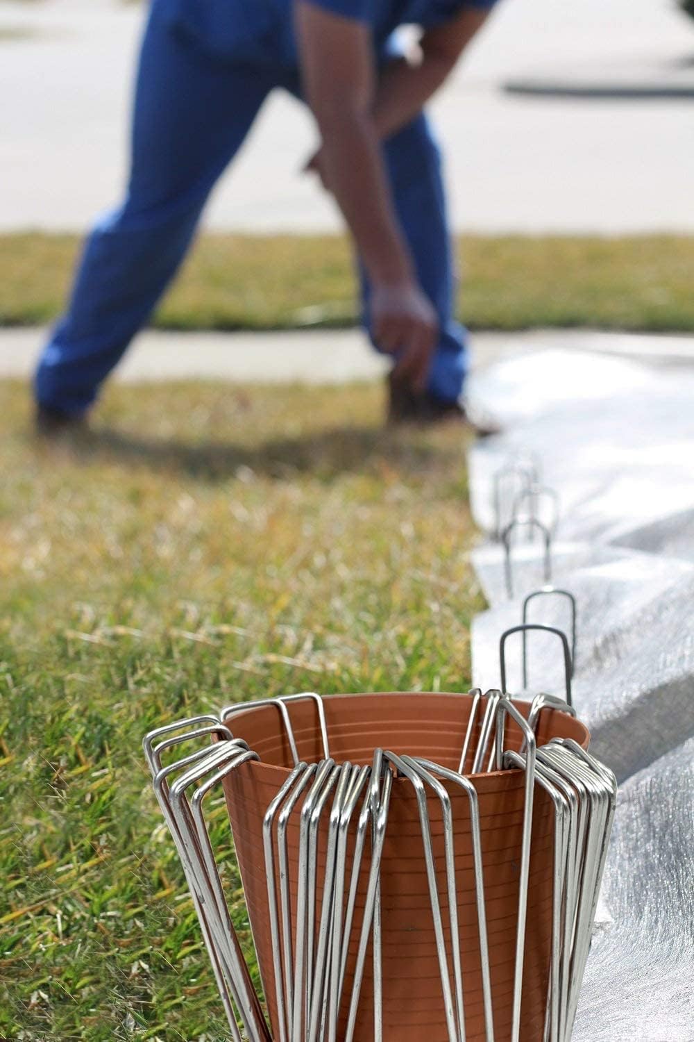 Ashman Garden Stakes (1000 Counts in 5 Packs), Galvanized Landscape Staples and Fence Stake Heavy Duty