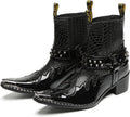 Santimon Men's Genuine Leather Western Chelsea Cowboy Boots | Mid-Top with Metallic Wingtip Toe & Snakeskin Buckle | Dress-to-Casual for Stage, Neon Nights