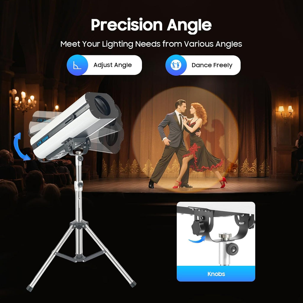 350W Stage Spotlight with Tripod, Stage Lighting with DMX & Manual Control 6 Colors 3 Color Temperatures 5600K 6000K 3200K, Follow Spot Light for Wedding DJ Party Theater Concert