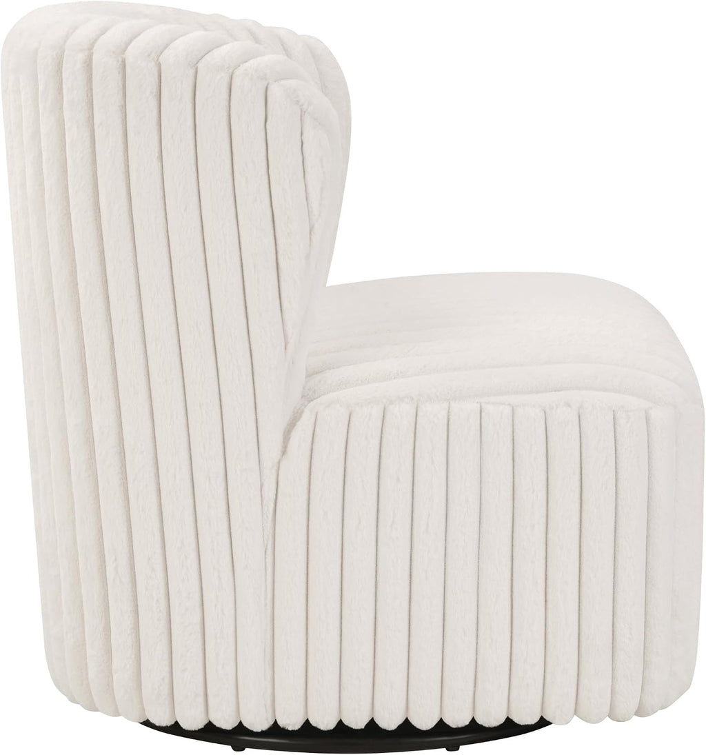 OSP Home Furnishings Lucia Modern Barrel Swivel Accent Chair, White Cord Fur Fabric