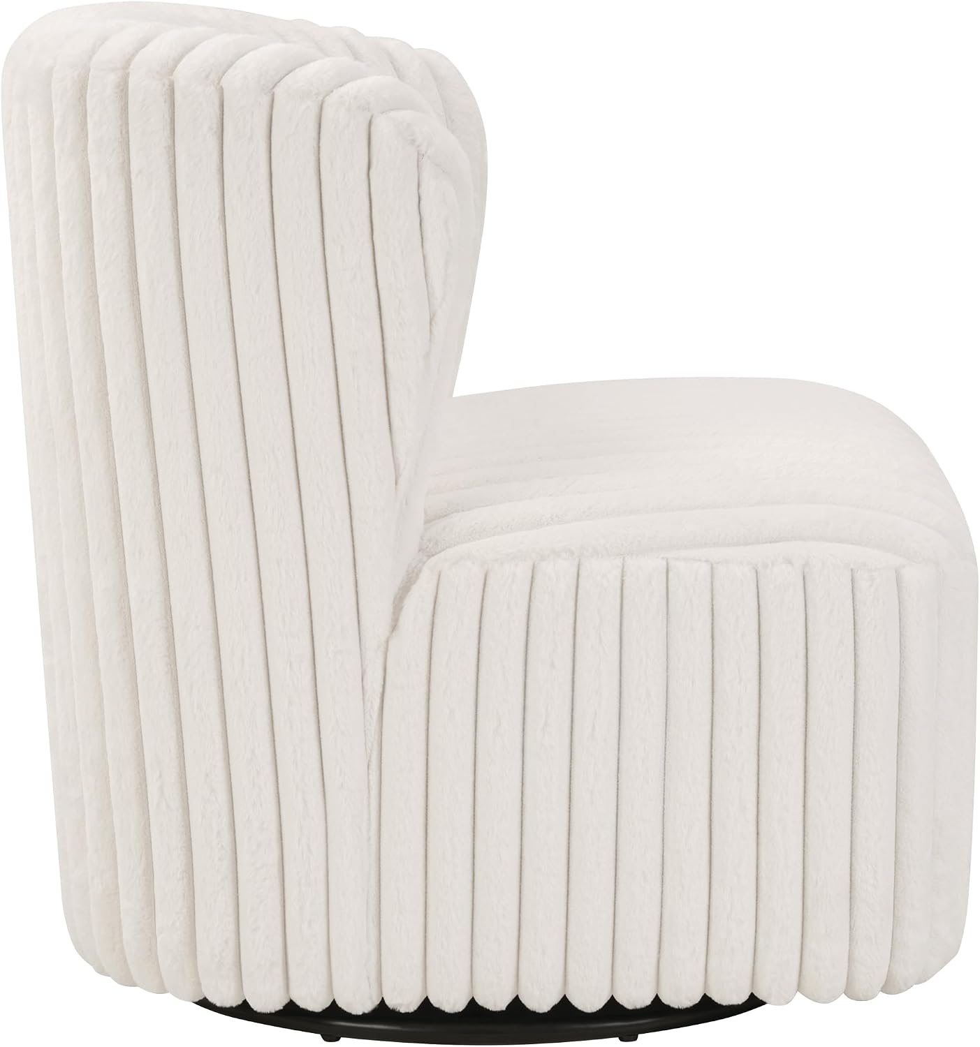 OSP Home Furnishings Lucia Modern Barrel Swivel Accent Chair, White Cord Fur Fabric