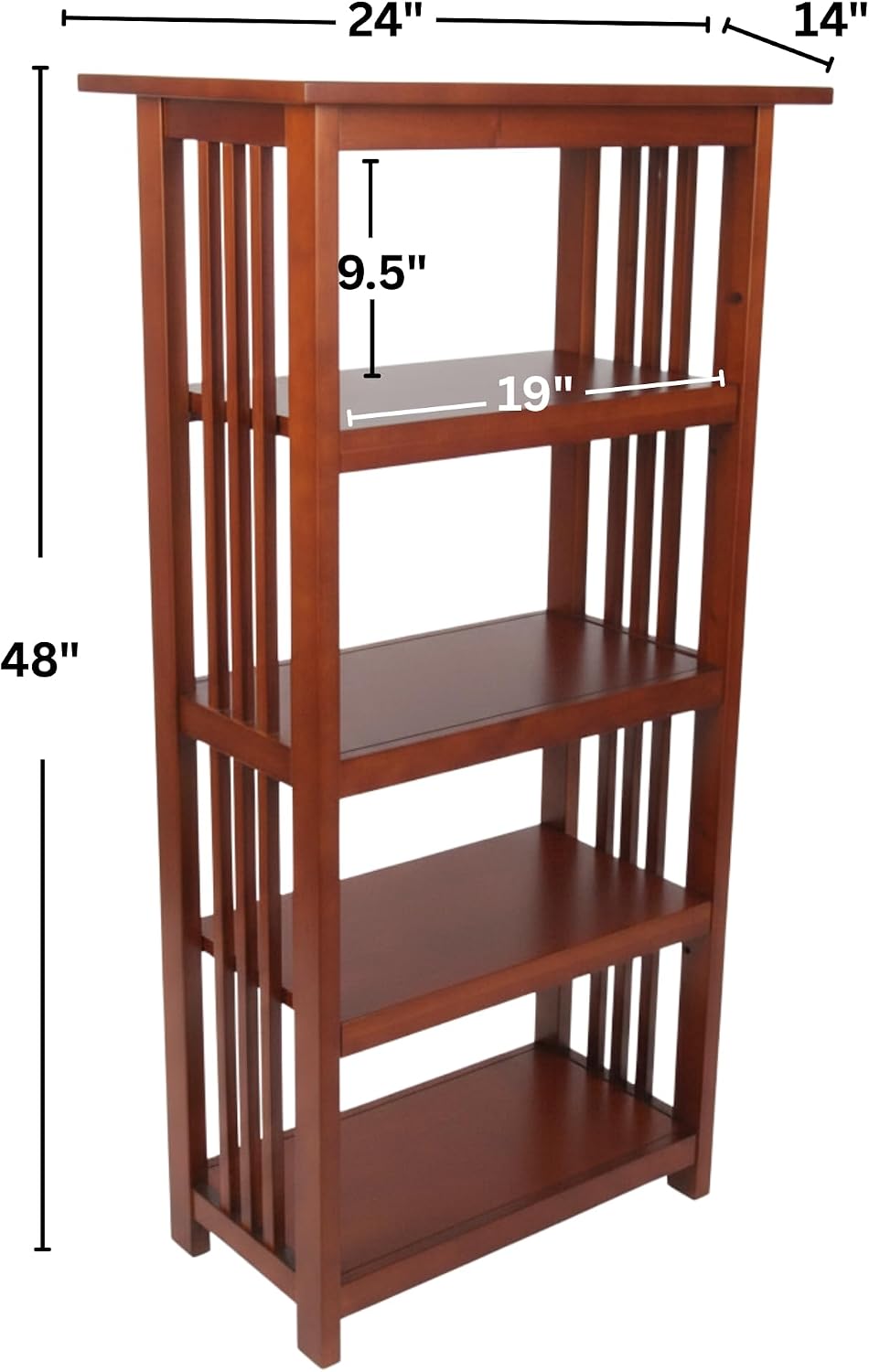 Alaterre Furniture Mission 4-Tier Bookcases with Adjustable Shelves – Mid-century Modern 48-Inch Wood Bookshelf for Living Room, Bedroom or Home Office (Cherry)