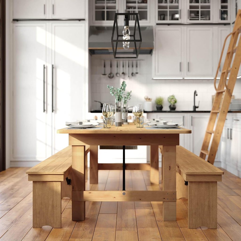 Flash Furniture HERCULES 7' x 40' Rectangular Antique Rustic Solid Pine Folding Farm Table, Light Natural