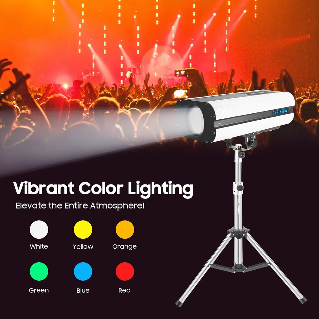 350W Stage Spotlight with Tripod, Stage Lighting with DMX & Manual Control 6 Colors 3 Color Temperatures 5600K 6000K 3200K, Follow Spot Light for Wedding DJ Party Theater Concert