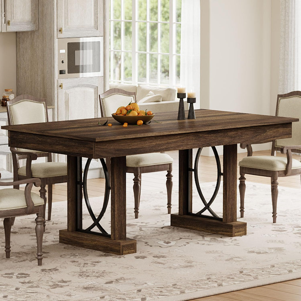 IDEALHOUSE Wooden Dining Table for 6-8 People with 2 Large Drawers, 71 in Long Farmhouse Rectangular Kitchen Dining Table & Thick Table Top, Sturdy Frame, for Big Family, Dinette, Office, Walunt