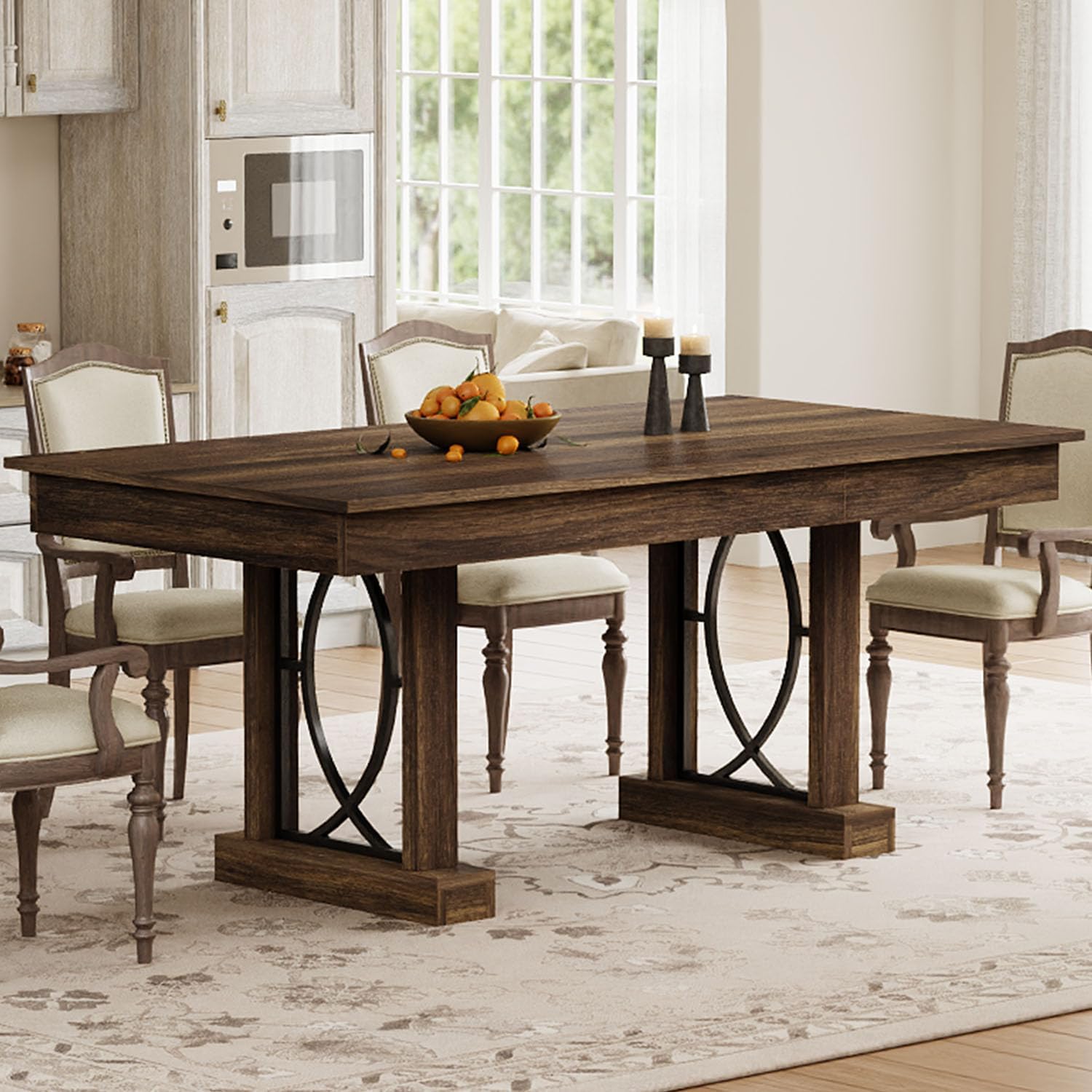 IDEALHOUSE Wooden Dining Table for 6-8 People with 2 Large Drawers, 71 in Long Farmhouse Rectangular Kitchen Dining Table & Thick Table Top, Sturdy Frame, for Big Family, Dinette, Office, Walunt