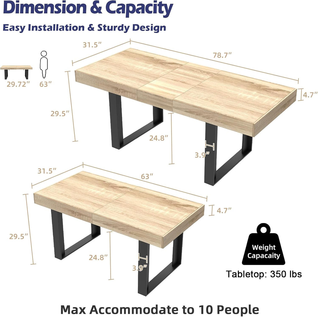 STHOUYN 63'-79' Extendable Dining Room Table Desk for 6 8 10, Modern Rustic Kitchen Expanding Table, Wooden Long Large Expandable Dining Room Conference Table for Kitchens (Natural Oak)