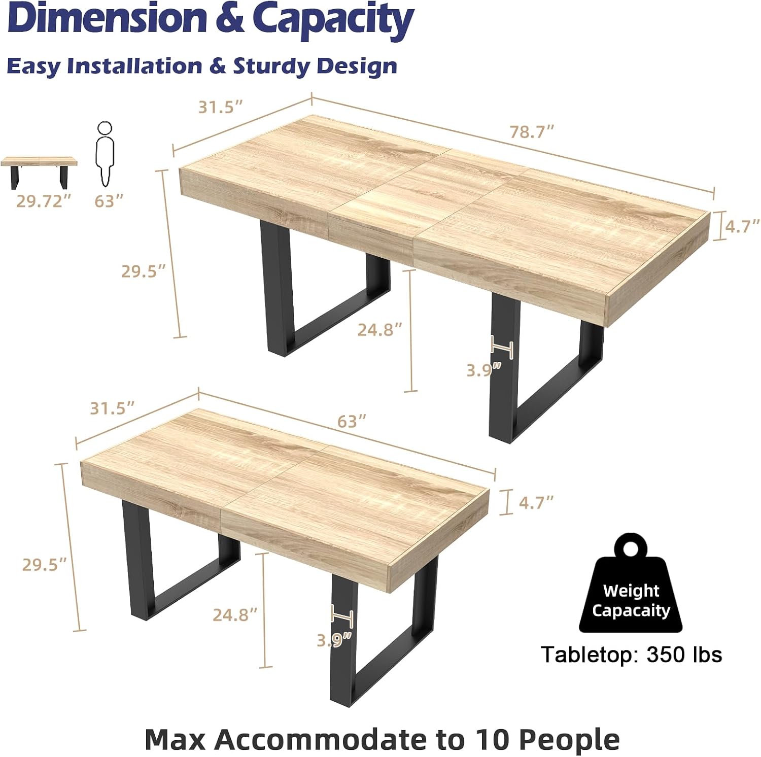 STHOUYN 63'-79' Extendable Dining Room Table Desk for 6 8 10, Modern Rustic Kitchen Expanding Table, Wooden Long Large Expandable Dining Room Conference Table for Kitchens (Natural Oak)