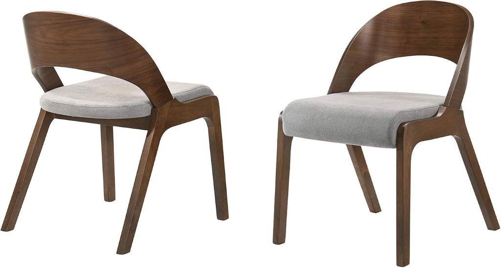 Armen Living Polly Mid-Century Modern Dining Accent Chairs Finish Fabric-Set of 2, 20' Wide, Walnut/Grey
