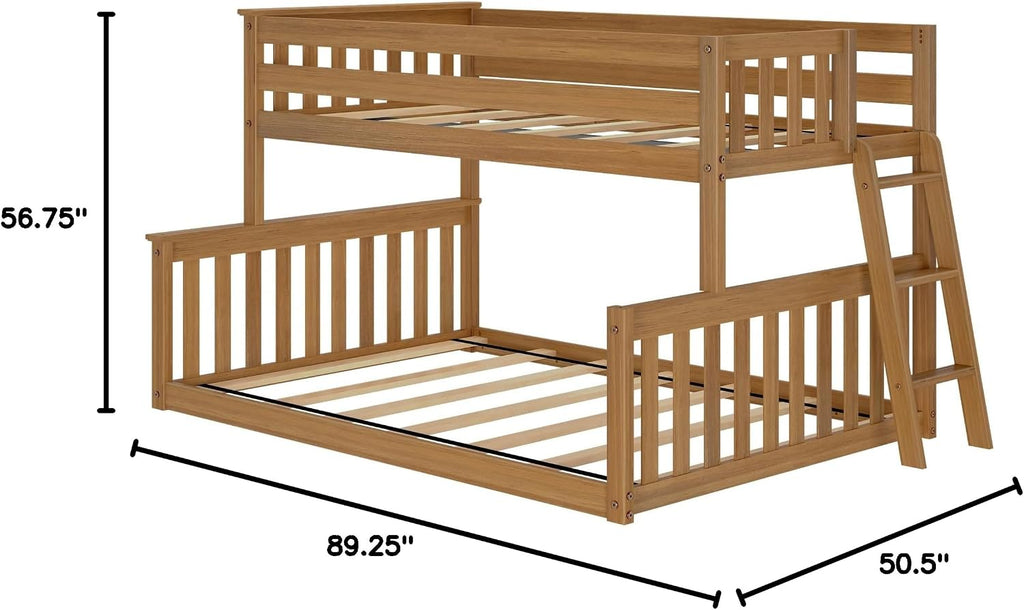 Twin Over Full Low Bunk with Angled Ladder on End, Pecan