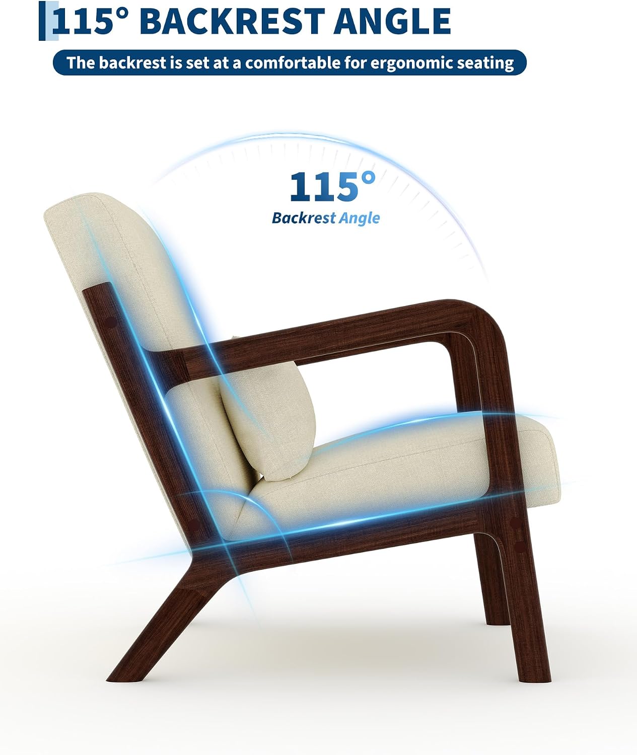 Garvee Mid-Century Chenille Accent Chair Set of 2, Cozy Reading Chair, Modern Lounge Armchair with Lumbar Pillow, Sturdy Wood Frame, for Living Room, Bedroom, Office, Beige