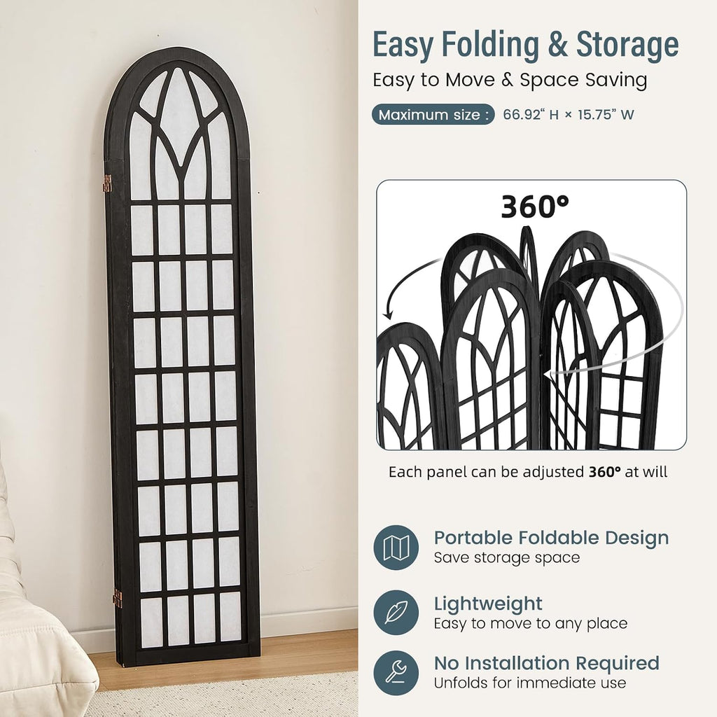 Room Divider and Folding Privacy Screen, 4 Panel Japanese Shoji Style Room Divider, Partition Divider for Room Separation, Portable Decoration Screen for Home Office Restaurant - Black