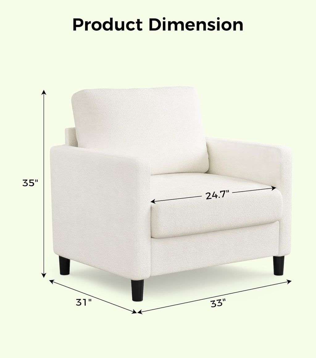 Welzona Sofa Accent Chair, 33' Reading Chair for Bedroom, Tool-Free Setup Living Room Accent Chairs, Comfy Arm Chairs Living Room, All-Wood Reading Nook, Cream White