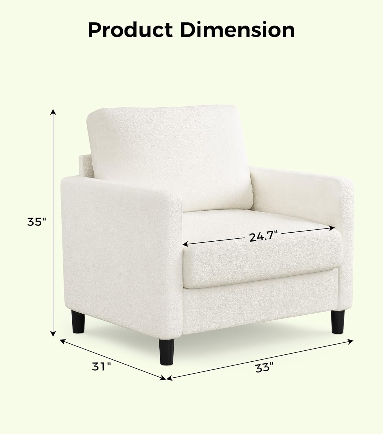 Welzona Sofa Accent Chair, 33' Reading Chair for Bedroom, Tool-Free Setup Living Room Accent Chairs, Comfy Arm Chairs Living Room, All-Wood Reading Nook, Cream White