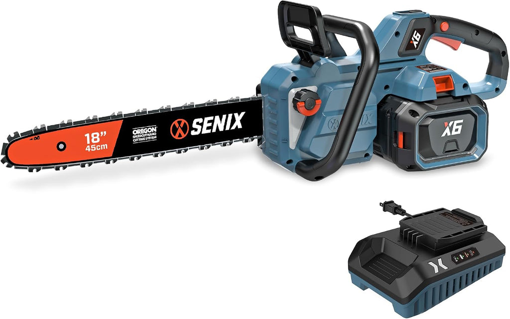 SENIX Chainsaw|60V 18' Battery Chainsaw|Brushless Electric Chainsaws|Cordless Chain Saw with 4Ah Battery & Charger|Garden Tool for Trees, Pruning, Branch Trimming, Best Gifts for Man, CSX6-M1