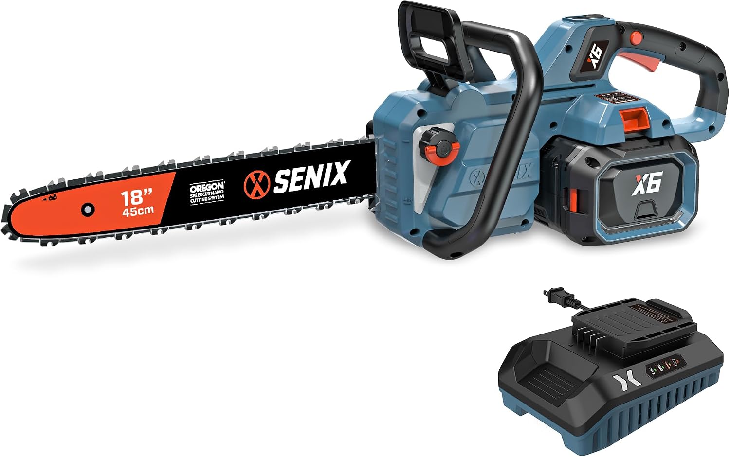 SENIX Chainsaw|60V 18' Battery Chainsaw|Brushless Electric Chainsaws|Cordless Chain Saw with 4Ah Battery & Charger|Garden Tool for Trees, Pruning, Branch Trimming, Best Gifts for Man, CSX6-M1