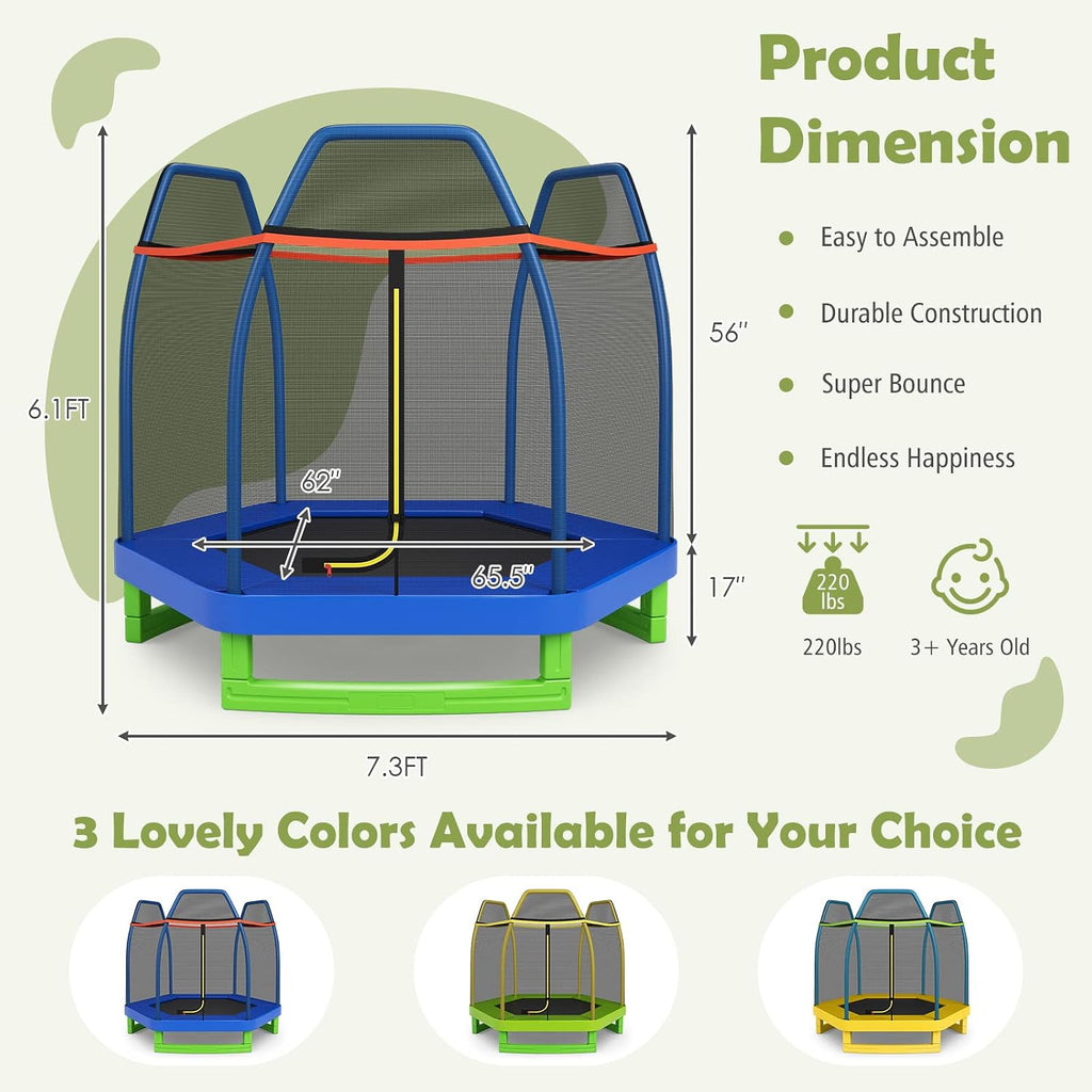 Giantex 7 Ft Trampoline for Kids, Heavy Duty Steel Frame Small Mini Toddler Trampoline, Great Gifts for Boys Girls, Outdoor Indoor Kids Trampoline with Net, for Age 3-8