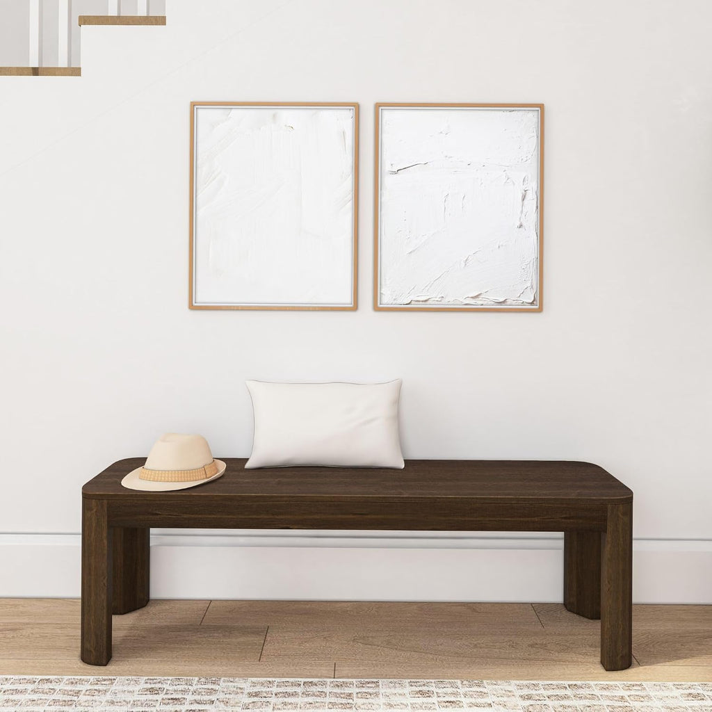 Plank+Beam Contour Bench, Modern Rounded 58 Inch Dining Bench, Bench for 72 Inch Kitchen Table, Walnut