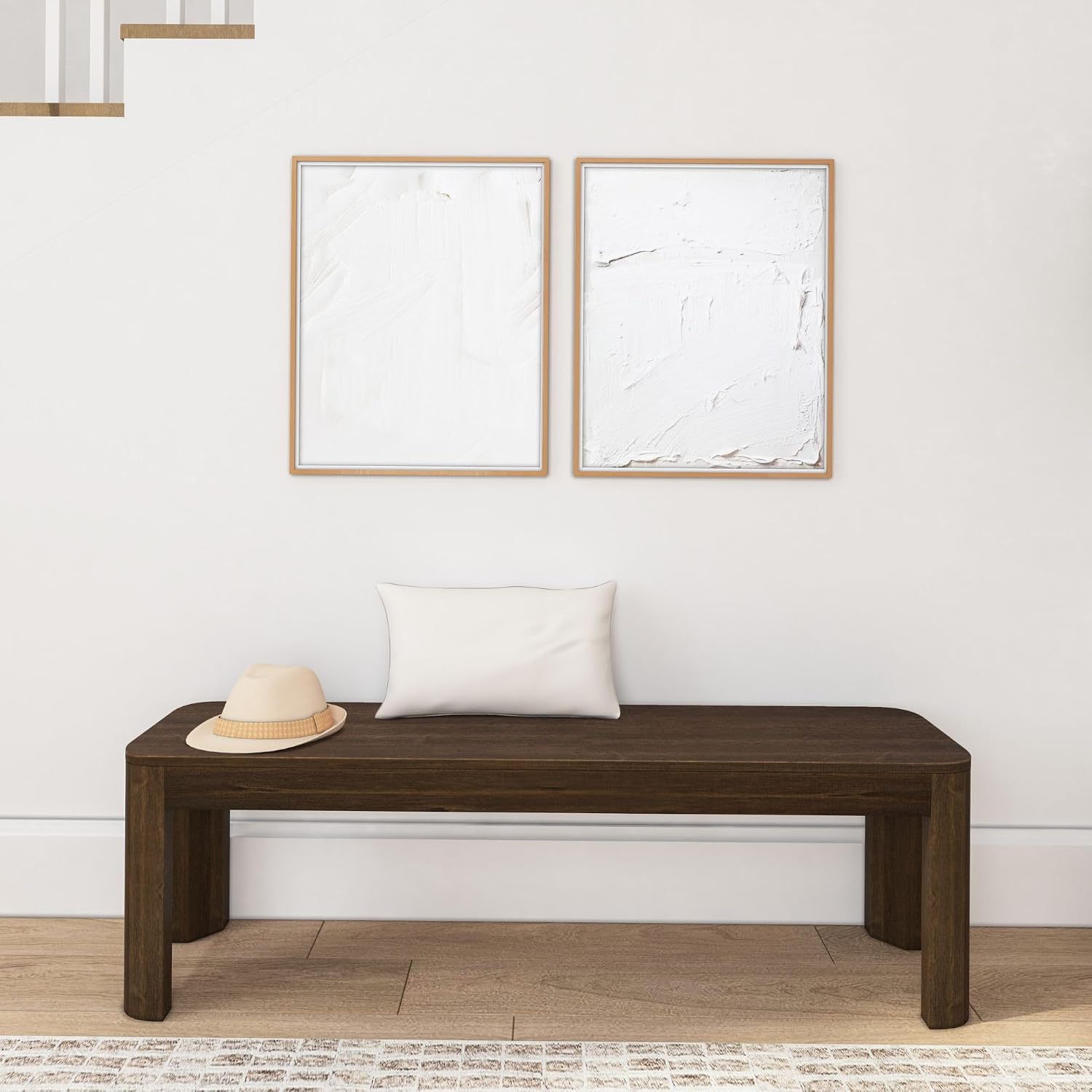 Plank+Beam Contour Bench, Modern Rounded 58 Inch Dining Bench, Bench for 72 Inch Kitchen Table, Walnut
