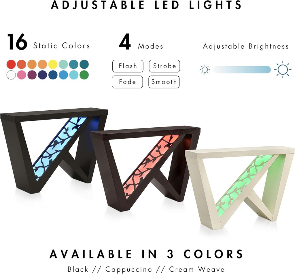 Homes: Inside + Out Naomi Modern Decorative Accent LED Console Table with W-Shaped Legs and Remote, Wood Entryway Furniture for Living Room, Hallway, Entrance, Small Spaces, Black