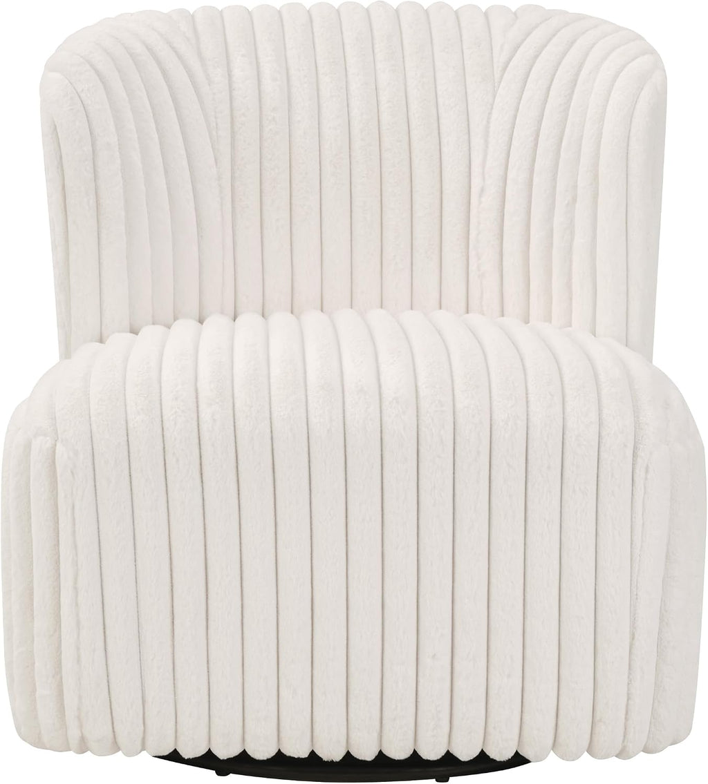 OSP Home Furnishings Lucia Modern Barrel Swivel Accent Chair, White Cord Fur Fabric