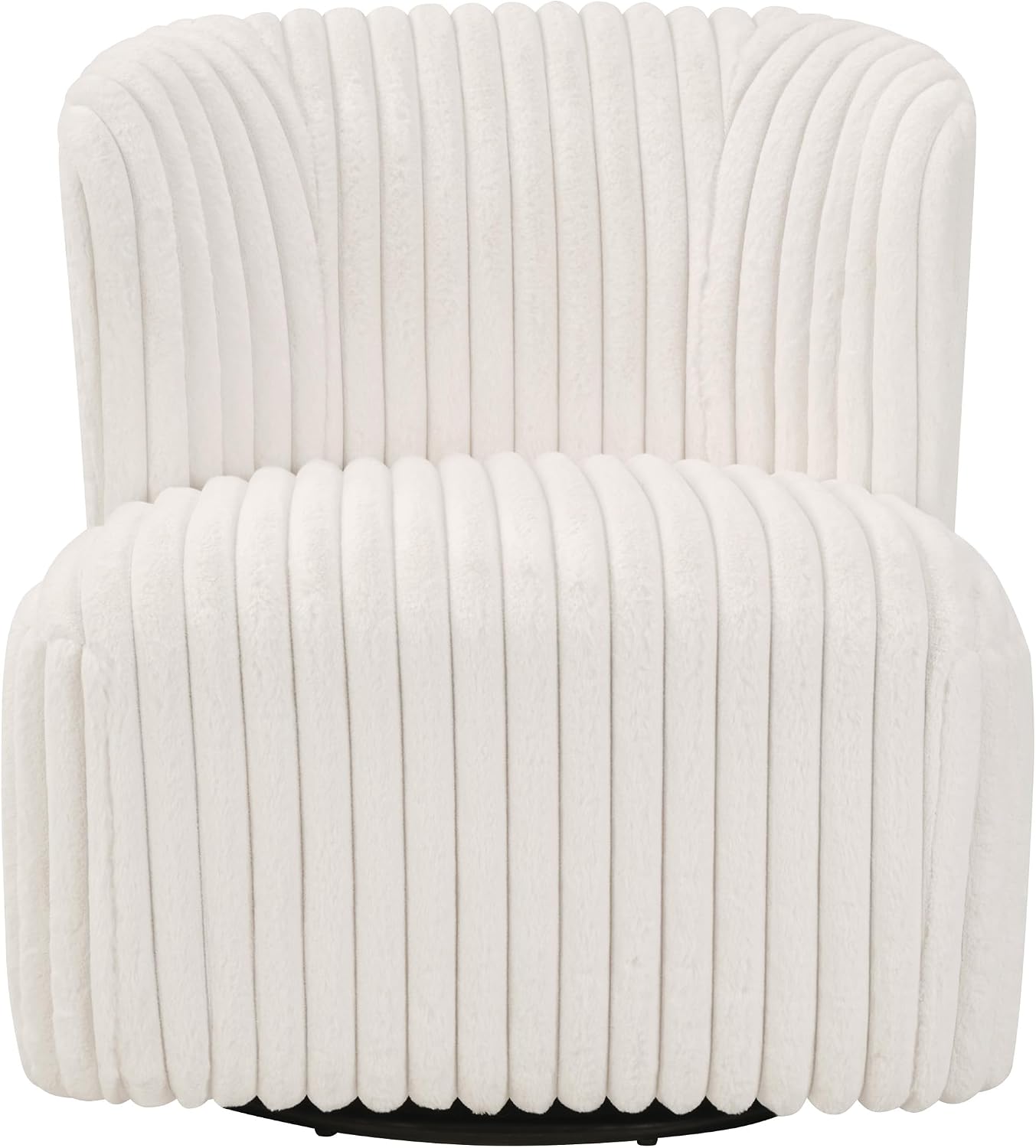 OSP Home Furnishings Lucia Modern Barrel Swivel Accent Chair, White Cord Fur Fabric