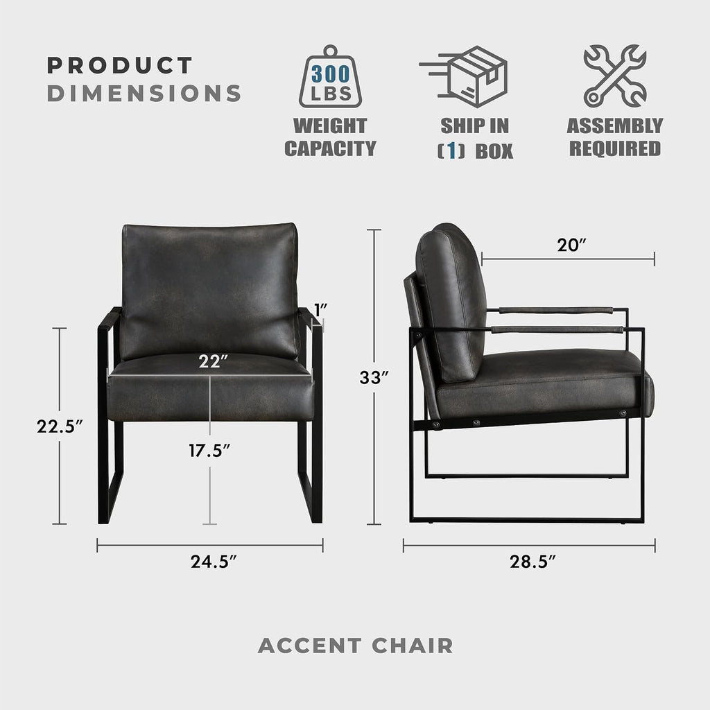 Lexicon Modern Accent Chair, Faux Leather Upholstered Living Room Chair With Wrapped Armrests,Arm Chair With Black Metal Frame,Comfy Single Chair For Living Room/Bedroom/Reading Room/Office,Dark Brown