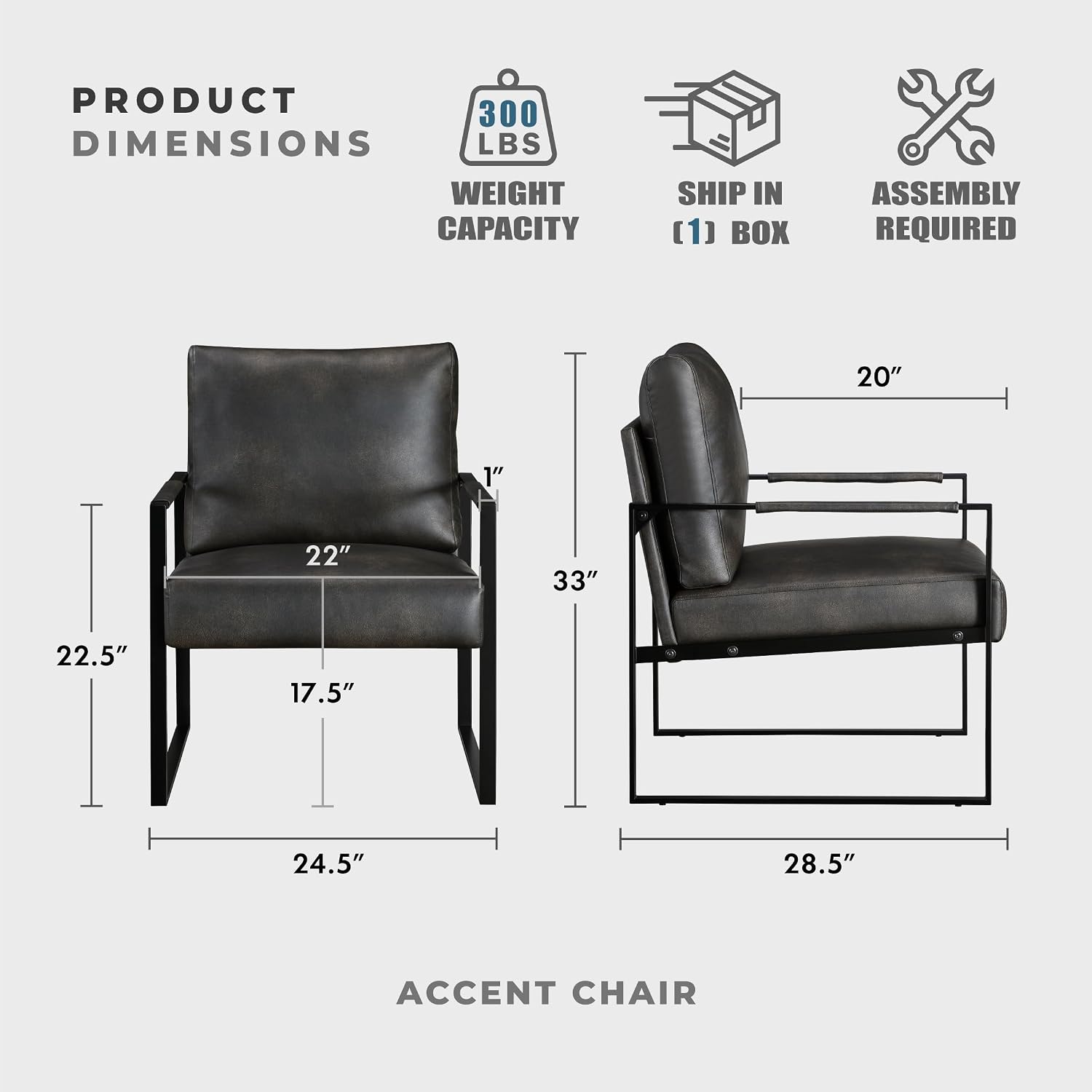 Lexicon Modern Accent Chair, Faux Leather Upholstered Living Room Chair With Wrapped Armrests,Arm Chair With Black Metal Frame,Comfy Single Chair For Living Room/Bedroom/Reading Room/Office,Dark Brown