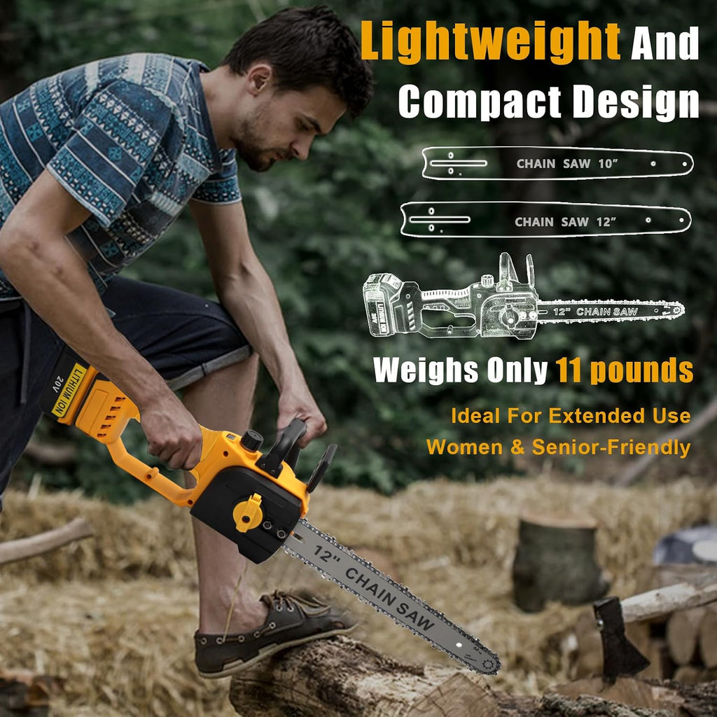 Mini Chainsaw Cordless for Dewalt 20V Battery, Brushless Electric 12'/ 10' with Auto Oiler & Security Lock, for Tree Trimming, Branch Wood Cutting (Tool Only) (Chainsaw)