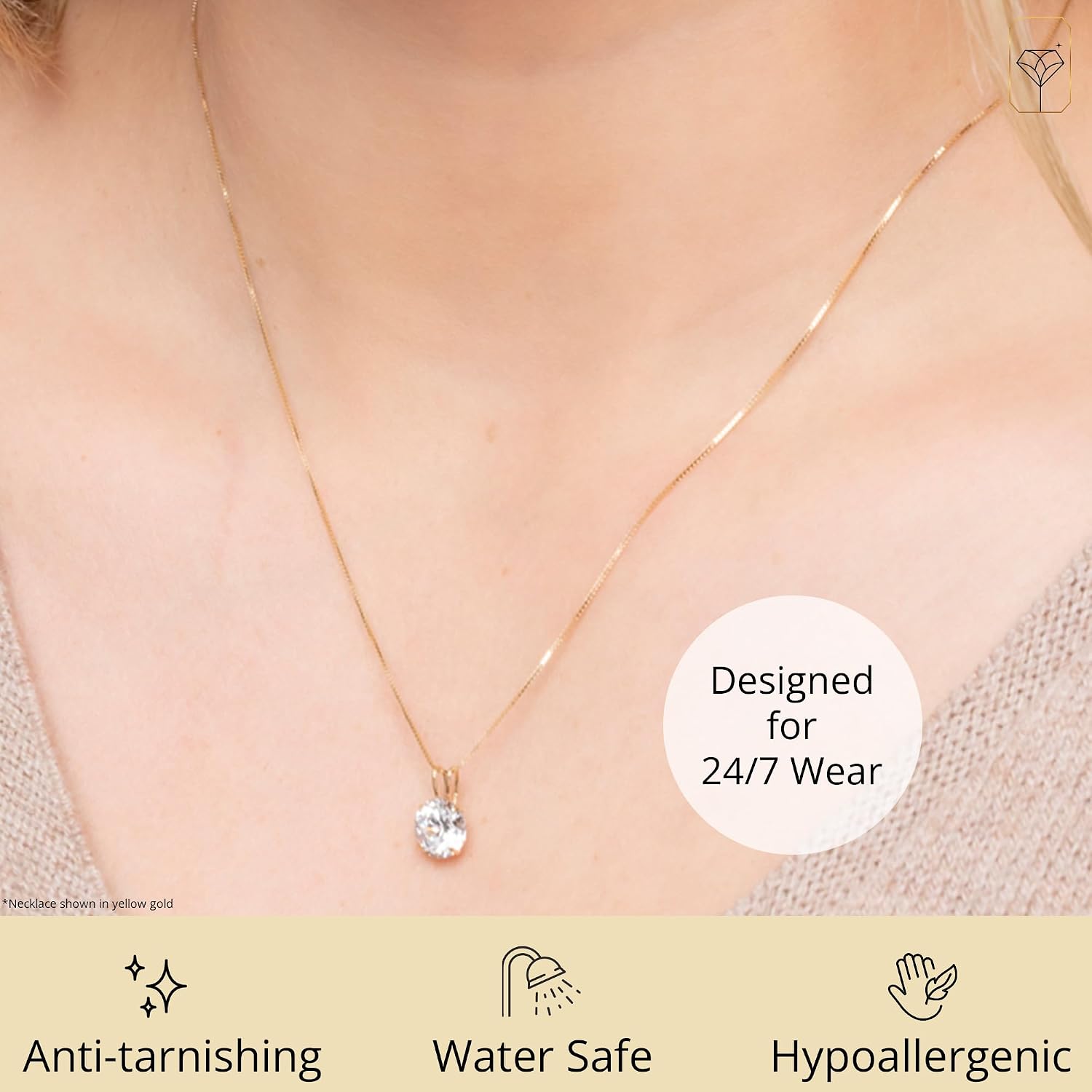 MAX + STONE 14k Gold 8mm Round Solitaire Cubic Zirconia Pendant Necklace for Women with 18 Inch Box Chain
