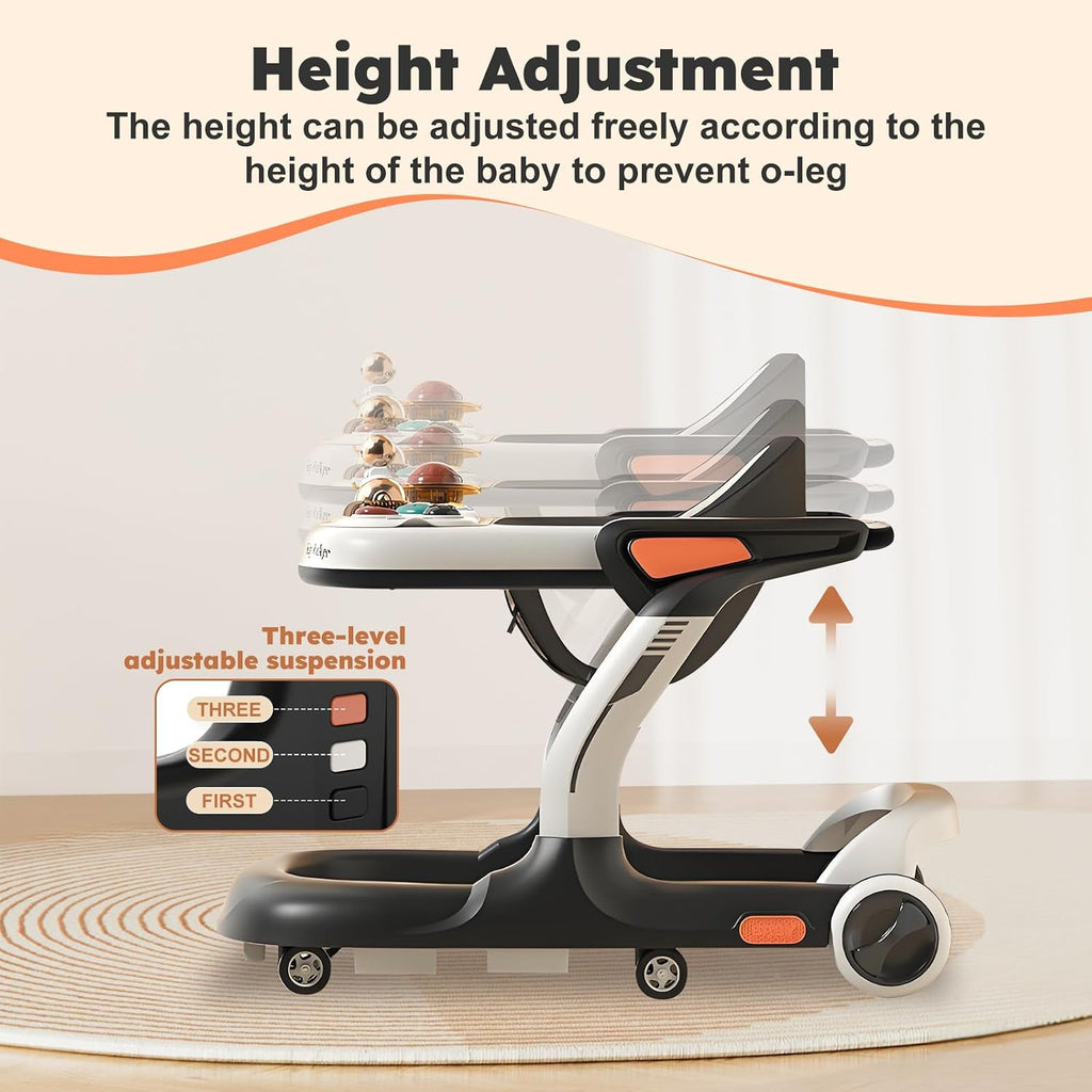 Baby Walker,Music & Lights Baby Walker with Wheels,9 Adjustable Heights Baby Activity Center,Baby Walkers with Foot Pads for Boys Girls Babies,Anti-Fall Bouncer Combo