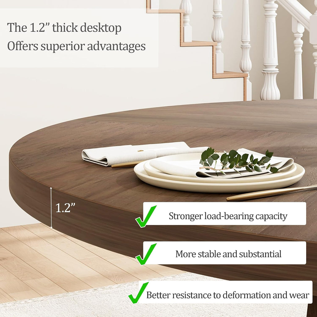 IDEALHOUSE Round Dining Table for 4, 47 Inches Dining Room Table with Wooden Base, Kitchen Table with Circle Tabletop, Dinner Table for Dining Room, Kitchen, Living Room, Brown