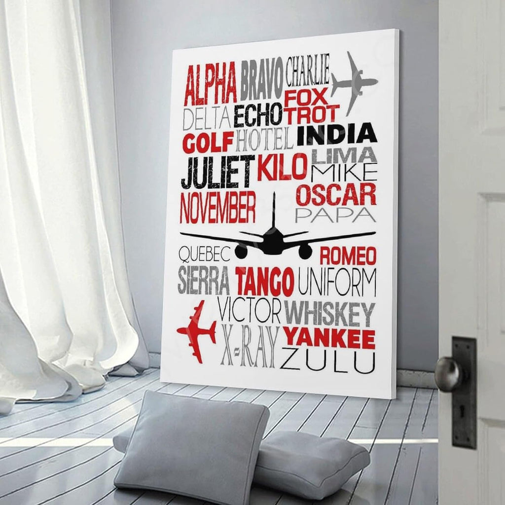 Phonetic Alphabet Poster, Airplane Nursery Art, Airplane Wall Art, Phonetic Alphabet Gift, Aviation Canvas Wall Art Print Are Used For Room Aesthetics And Decoration 24x36inch(60x90cm)