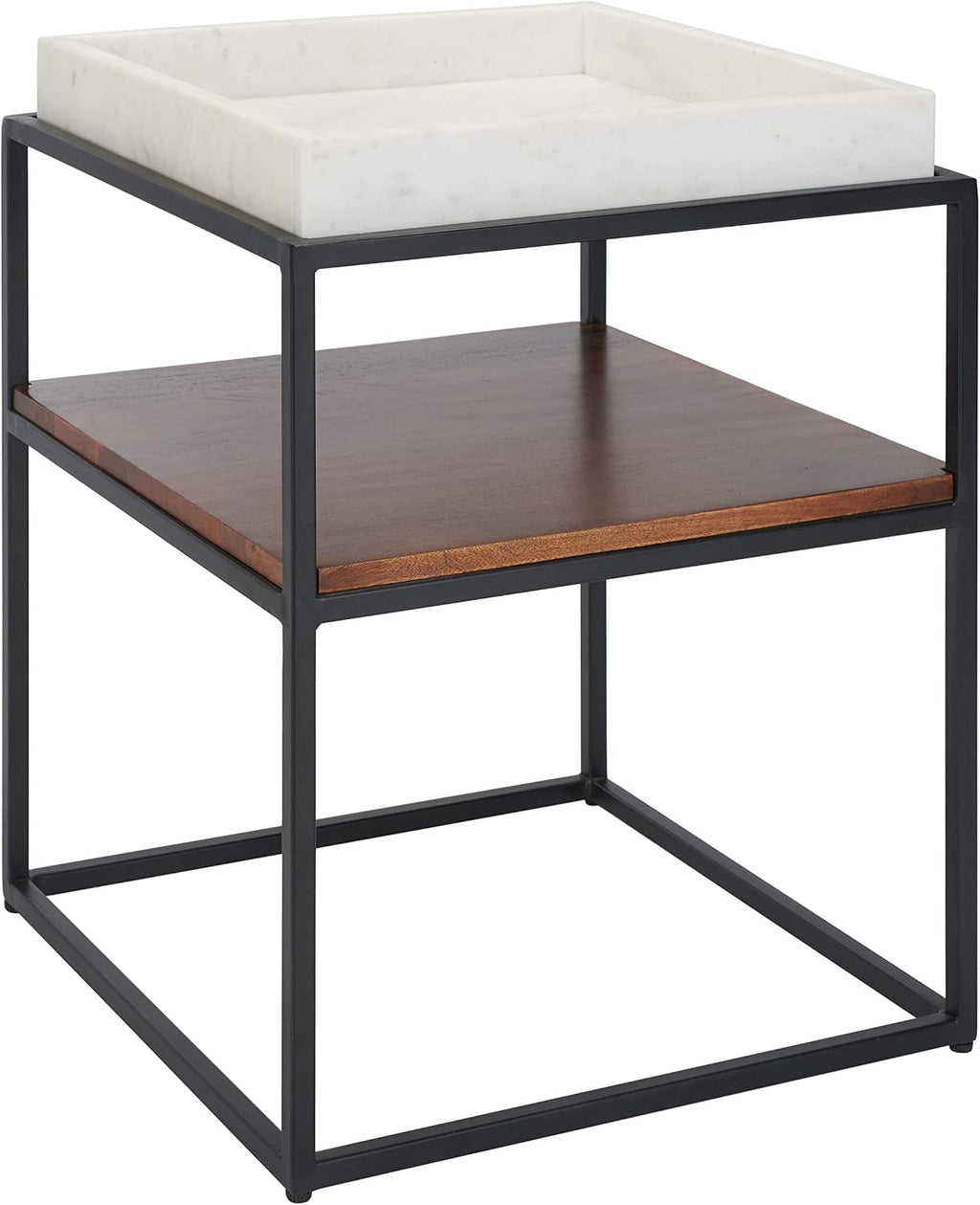 SAFAVIEH Home Kya White Marble and Walnut 2-Tier Accent Table