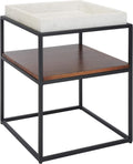 SAFAVIEH Home Kya White Marble and Walnut 2-Tier Accent Table