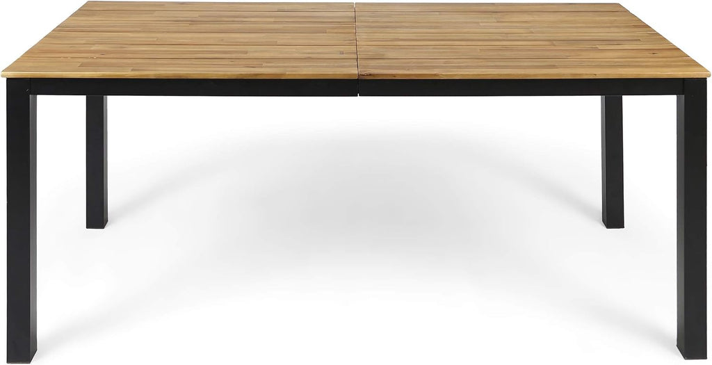 Christopher Knight Home Zak Outdoor 71' Acacia Wood Dining Table, Teak Finish, Black