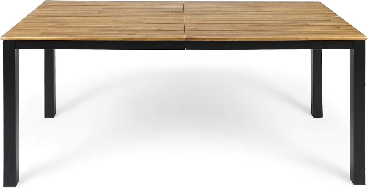 Christopher Knight Home Zak Outdoor 71' Acacia Wood Dining Table, Teak Finish, Black